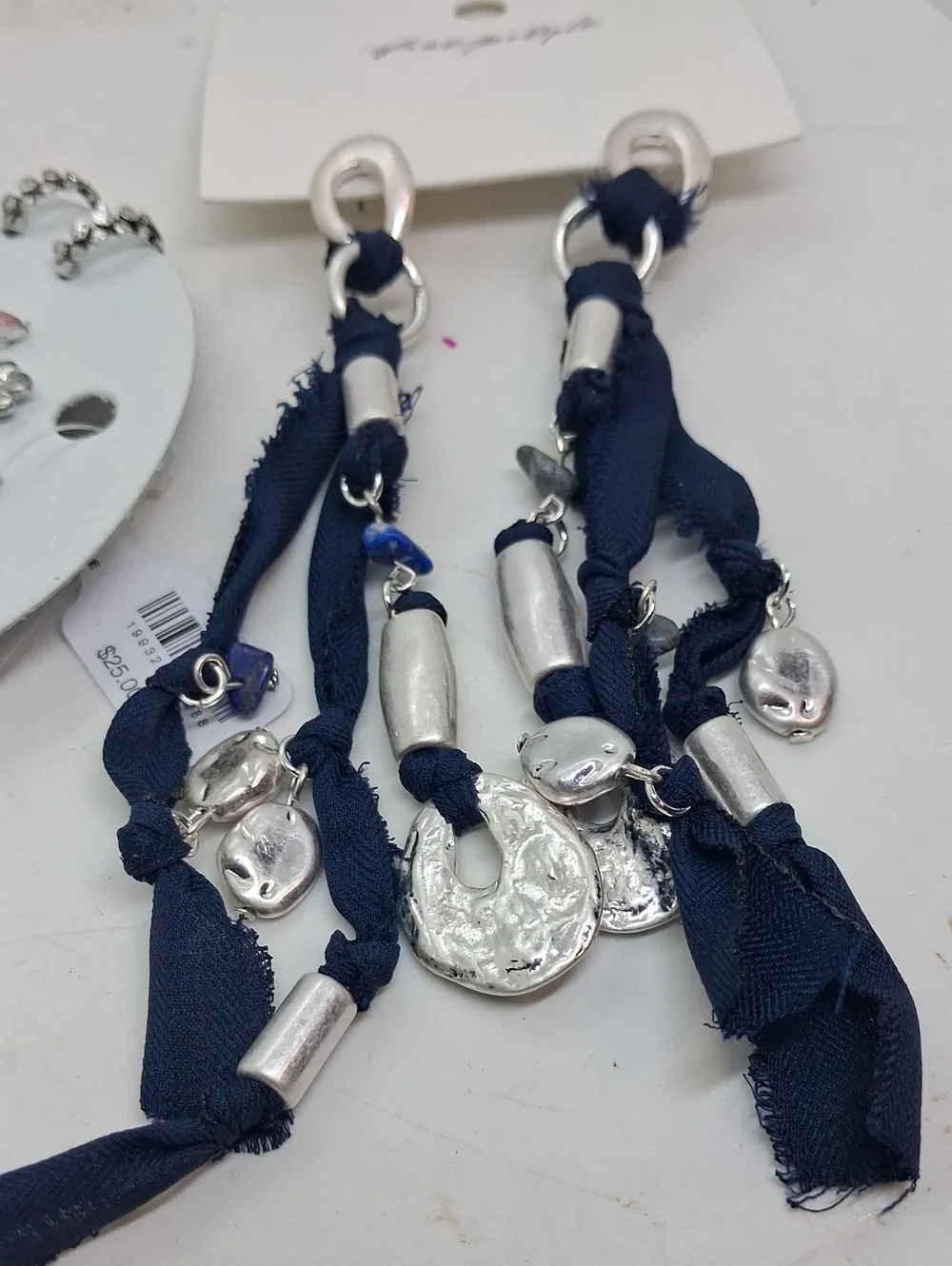 Free People navy ribbon drop earrings with silver-tone accents & Assorted Studs